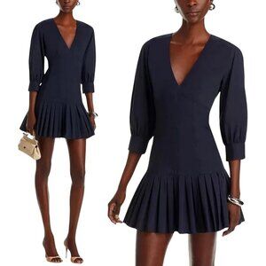 Cinq A Sept Sawyer V-Neck Pleated Mini Dress Women's 00 Blue Drop Waist Chic NWT